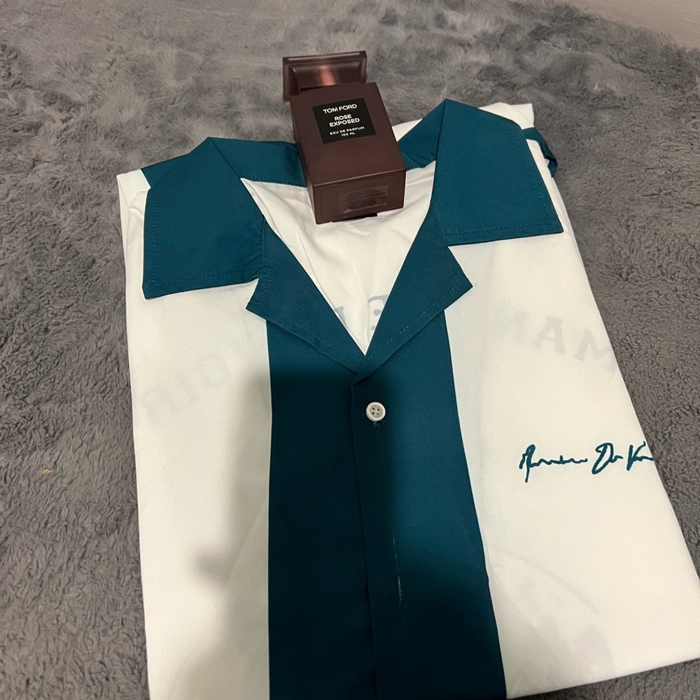 Teal and White Embroidered Shirt